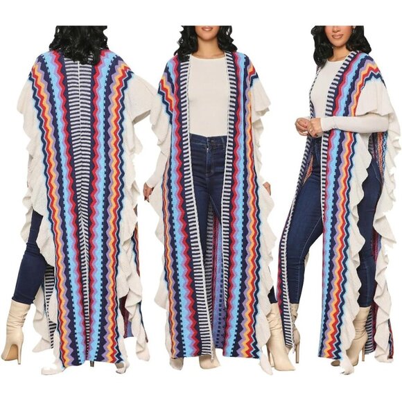 Long Boho Kimono Cardigan Women Lightweight Open Front Beach Cover Up - Picture 2 of 7